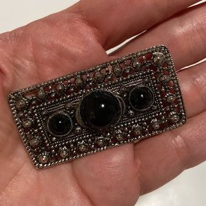Brooch. Beautiful silver toned.  with 3 black  bobbles.